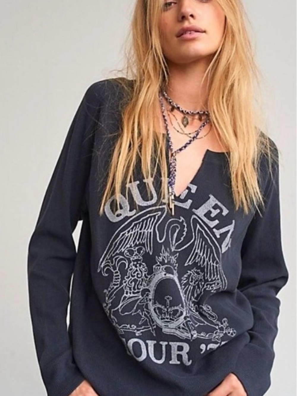 Free People Daydreamer Queen Thermal Size S- Black Gray